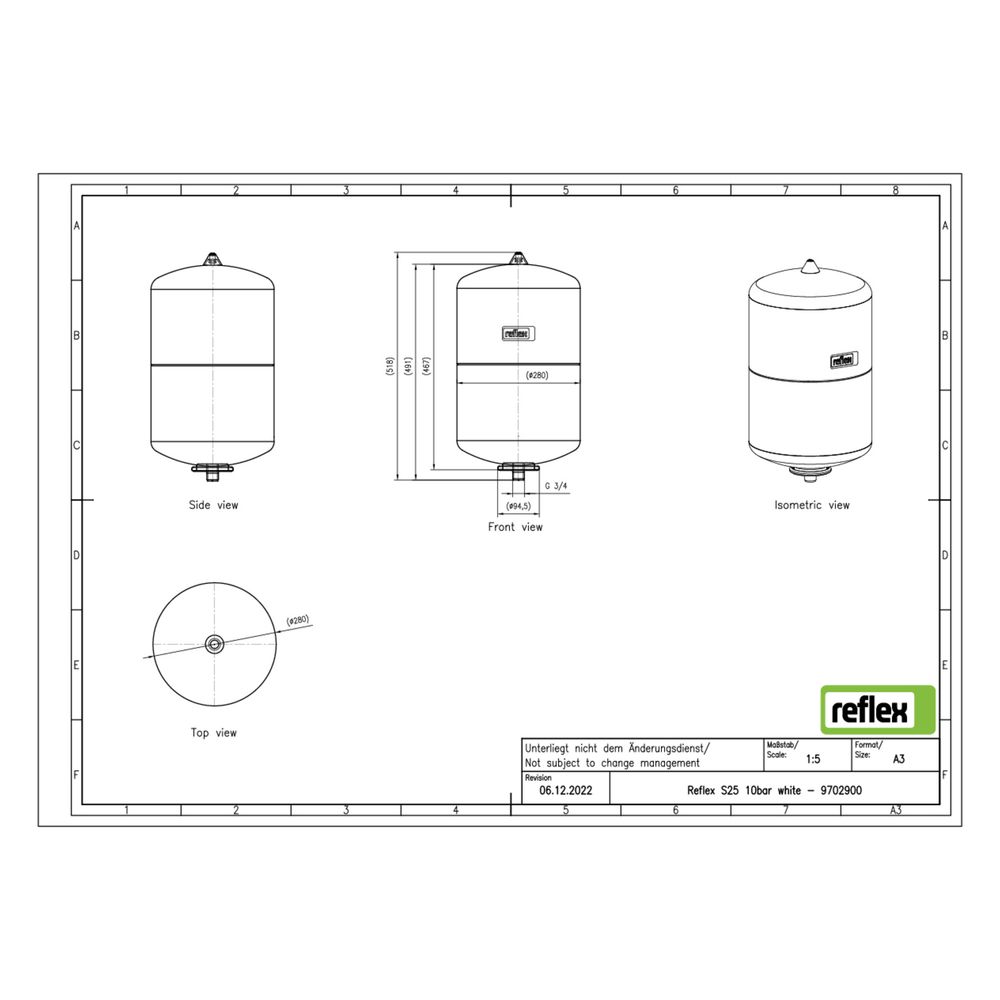 Reflex S Ausdehnungsgefäß MAG 25, Nennvolumen 25l, 10 bar, Vollmembran, Weiß... REFLEX-9702900 4036705032257 (Abb. 2)