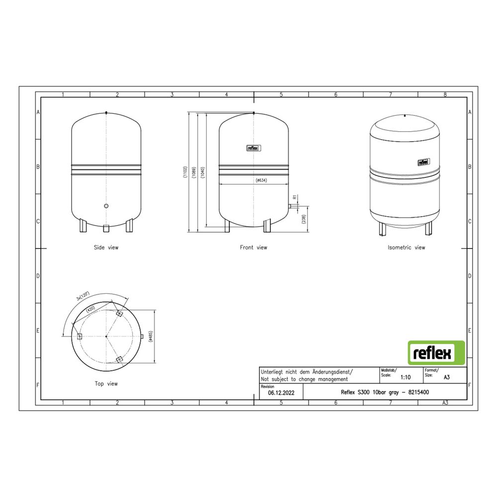 Reflex S Ausdehnungsgefäß MAG 300, Nennvolumen 300l, 10 bar, stehend, Halbmembran, Grau... REFLEX-8215400 4036705110436 (Abb. 2)