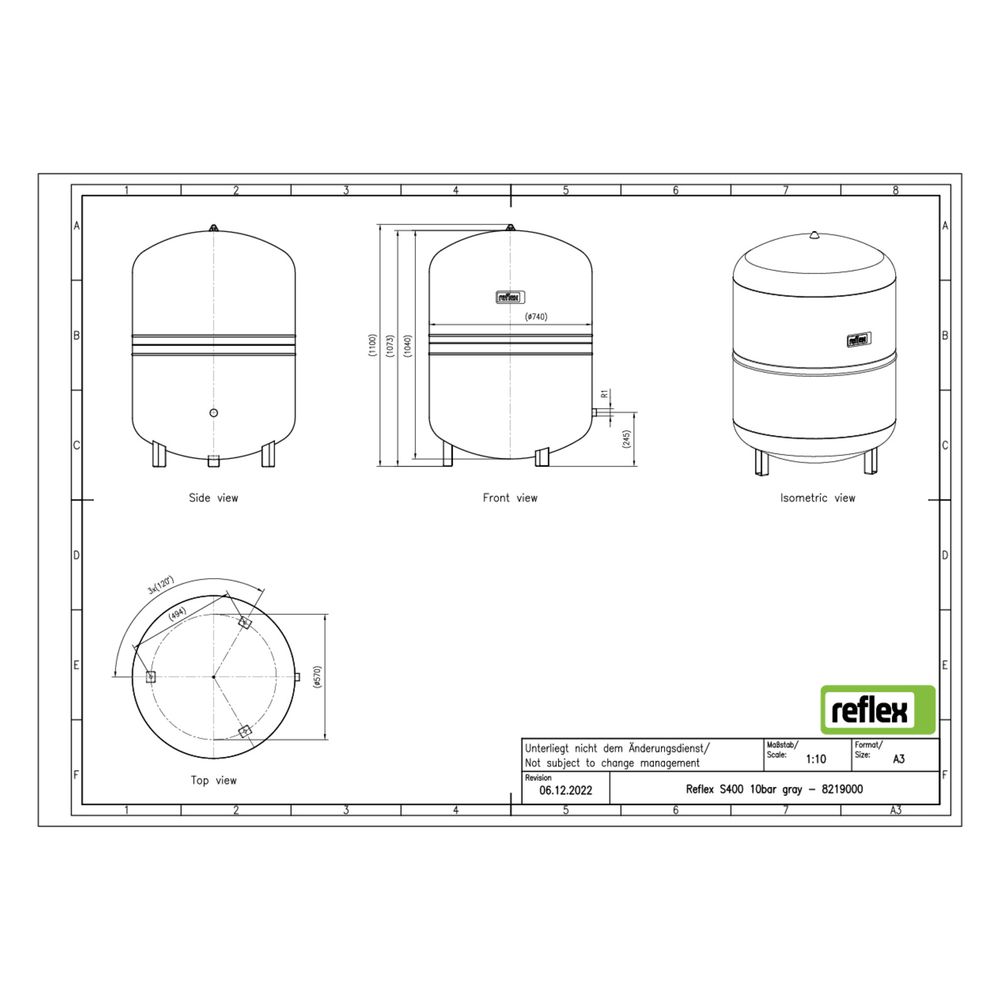 Reflex S Ausdehnungsgefäß MAG 400, Nennvolumen 400l, 10 bar, stehend, Halbmembran, Grau... REFLEX-8219000 4036705110443 (Abb. 2)