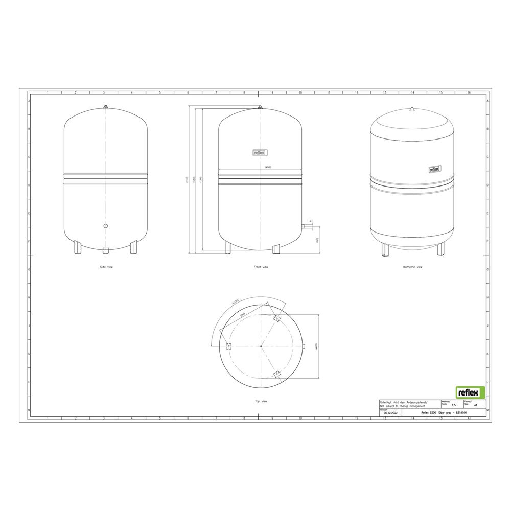 Reflex S Ausdehnungsgefäß MAG 500, Nennvolumen 500l, 10 bar, stehend, Halbmembran, Grau... REFLEX-8219100 4036705110450 (Abb. 2)