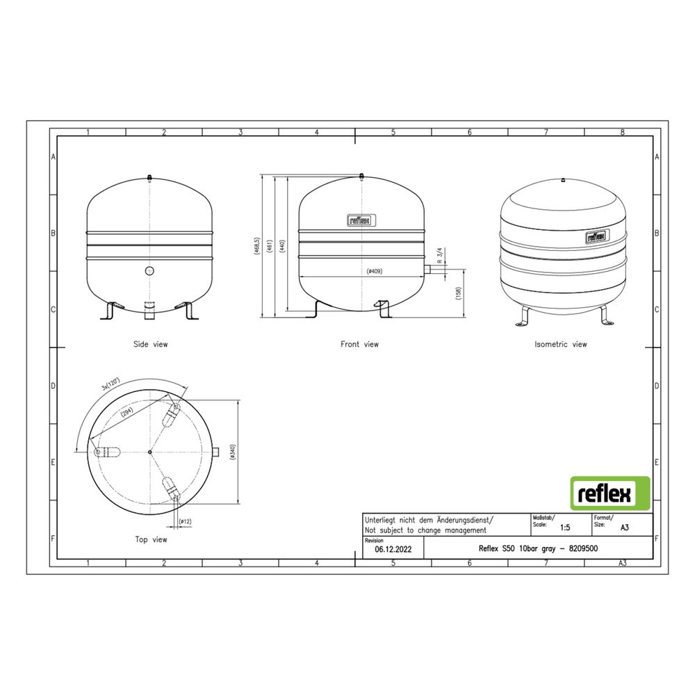 Reflex S Ausdehnungsgefäß MAG 50, Nennvolumen 50l, 10 bar, stehend, Halbmembran, Grau... REFLEX-8209500 4036705110375 (Abb. 2)