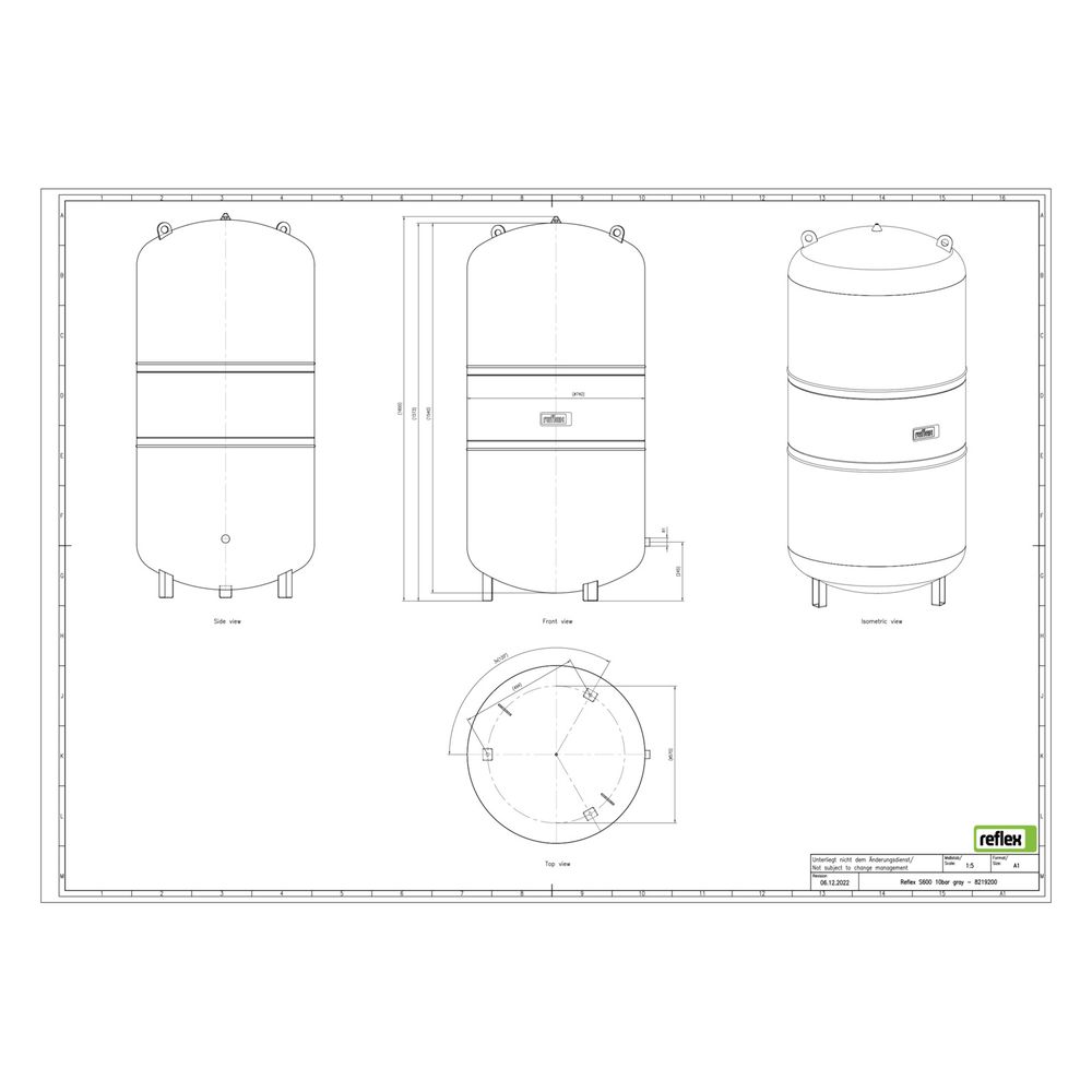 Reflex S Ausdehnungsgefäß MAG 600, Nennvolumen 600l, 10 bar, stehend, Halbmembran, Grau... REFLEX-8219200 4036705110467 (Abb. 2)
