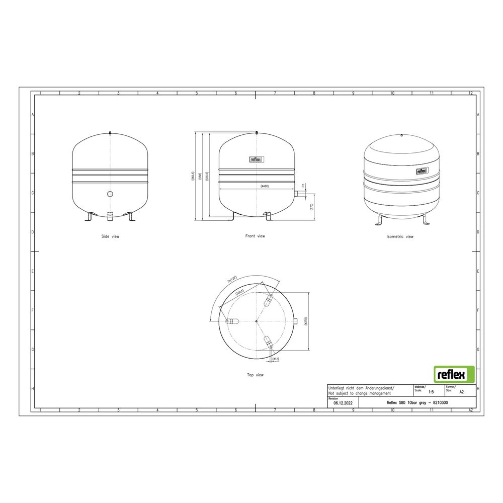 Reflex S Ausdehnungsgefäß MAG 80, Nennvolumen 80l, 10 bar, stehend, Halbmembran, Grau... REFLEX-8210300 4036705110382 (Abb. 2)