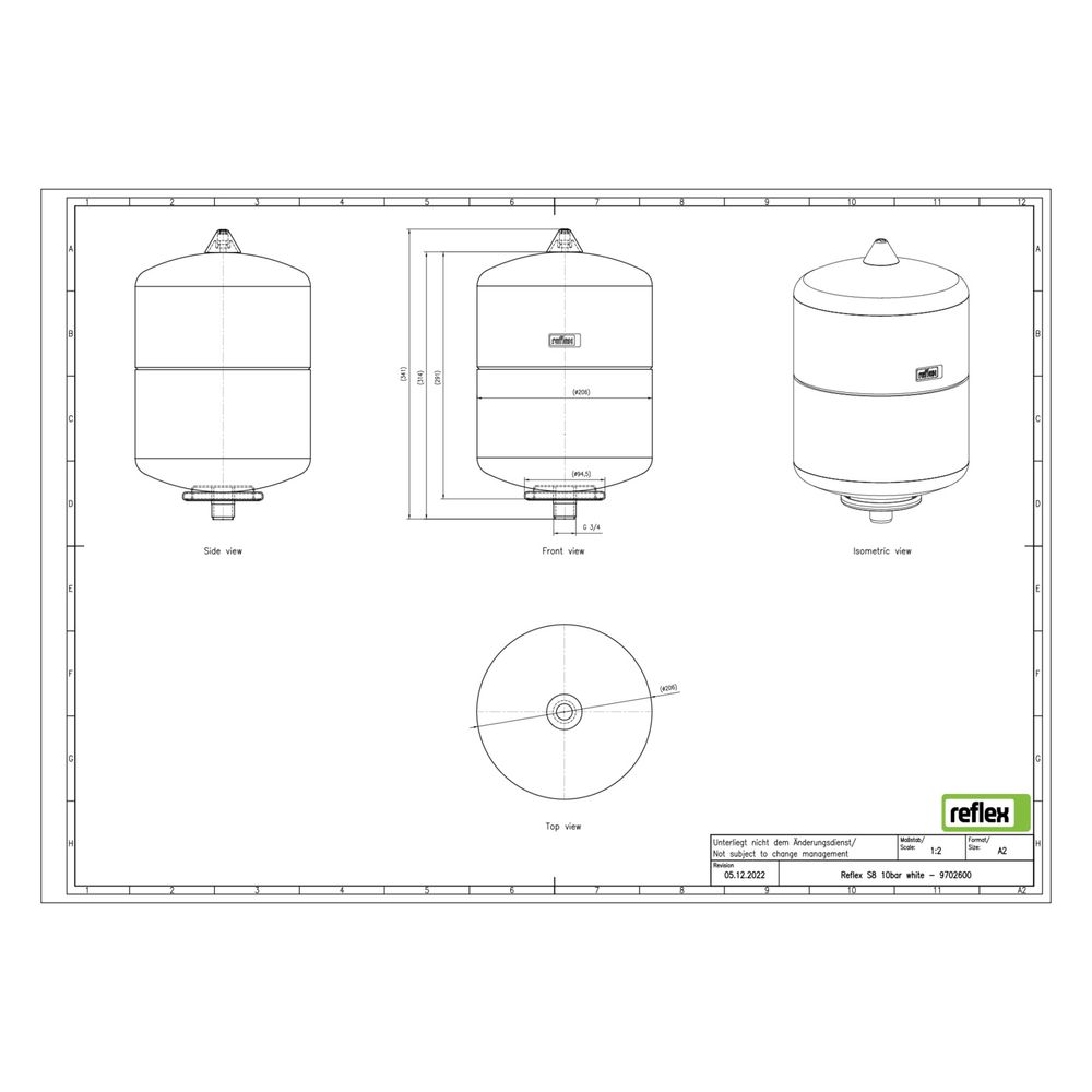 Reflex S Ausdehnungsgefäß MAG 8, Nennvolumen 8l, 10 bar, Vollmembran, Weiß... REFLEX-9702600 4036705031625 (Abb. 2)