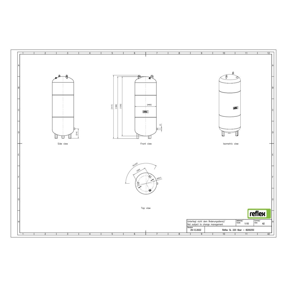 Reflex SL Ausdehnungsgefäß MAG 220, Nennvolumen 220l, 6 bar, schlanke Bauform, Grau... REFLEX-8200250 4036705158889 (Abb. 2)
