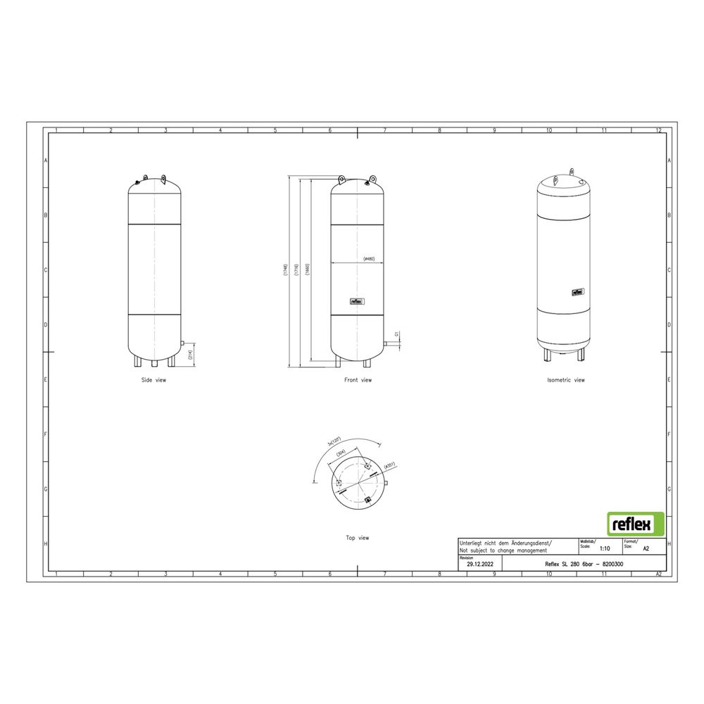 Reflex SL Ausdehnungsgefäß MAG 280, Nennvolumen 280l, 6 bar, schlanke Bauform, Grau... REFLEX-8200300 4036705158896 (Abb. 2)