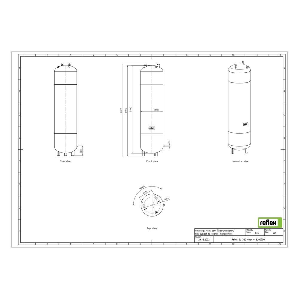 Reflex SL Ausdehnungsgefäß MAG 320, Nennvolumen 320l, 6 bar, schlanke Bauform, Grau... REFLEX-8200350 4036705158902 (Abb. 2)