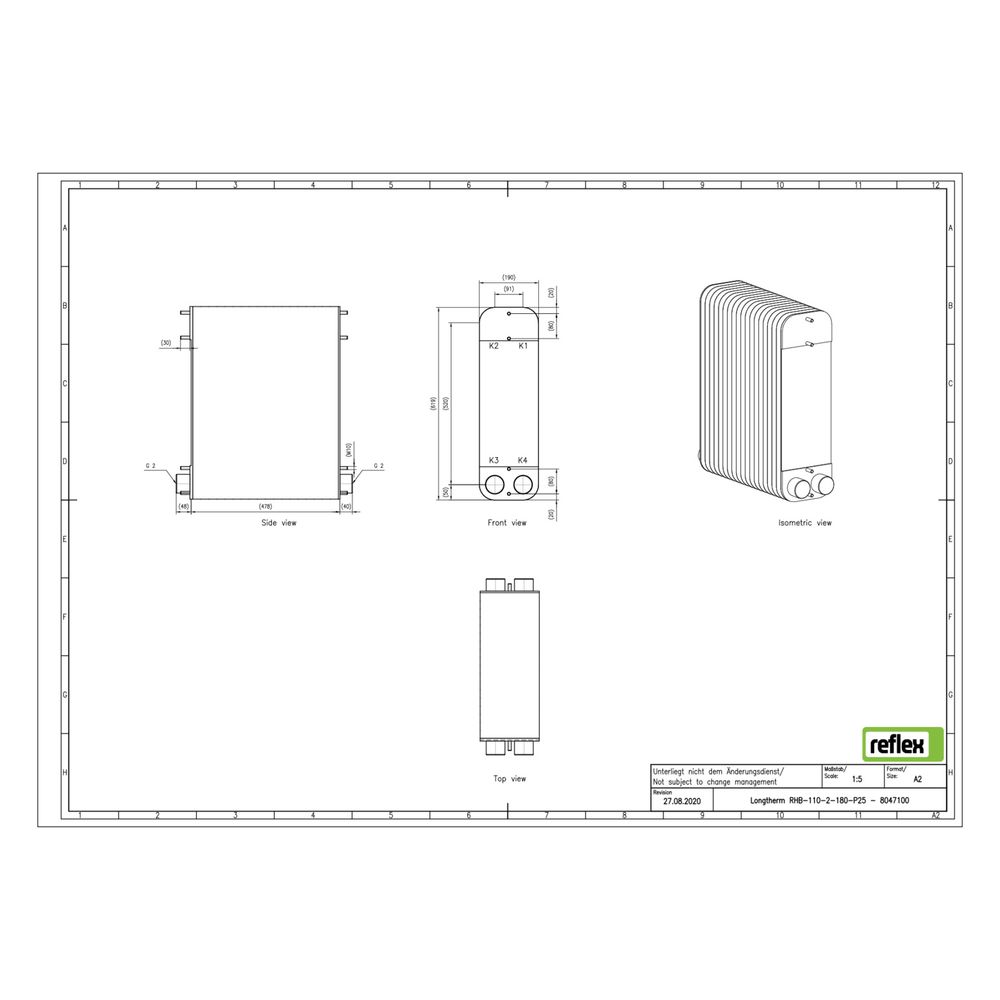 Reflex Longtherm Plattenwärmetauscher RHB-110-2-180, gelötet, 180 Platten, zweigängig, ... REFLEX-8047100 4036705219184 (Abb. 2)