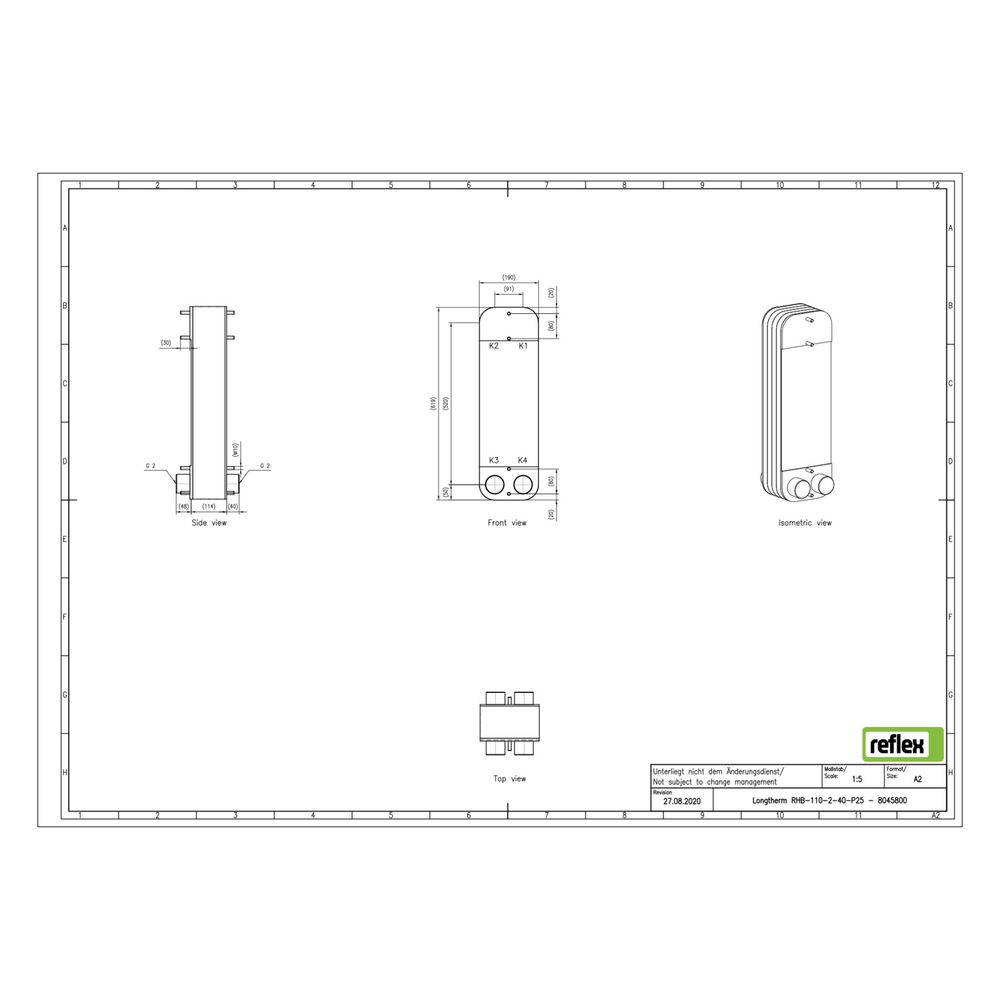 Reflex Longtherm Plattenwärmetauscher RHB-110-2-40, gelötet, 40 Platten, zweigängig, G ... REFLEX-8045800 4036705219054 (Abb. 2)