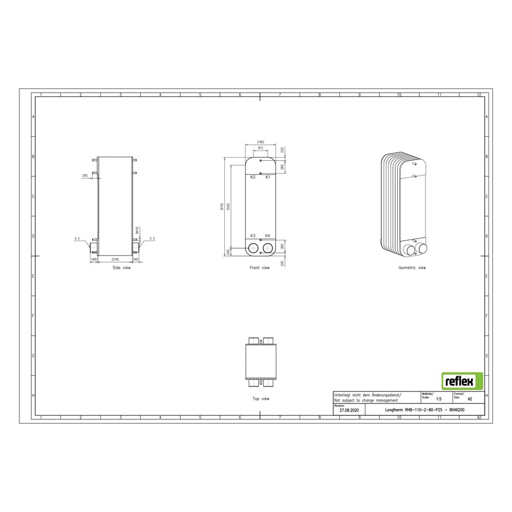 Reflex Longtherm Plattenwärmetauscher RHB-110-2-80, gelötet, 80 Platten, zweigängig, G ... REFLEX-8046200 4036705219092 (Abb. 2)