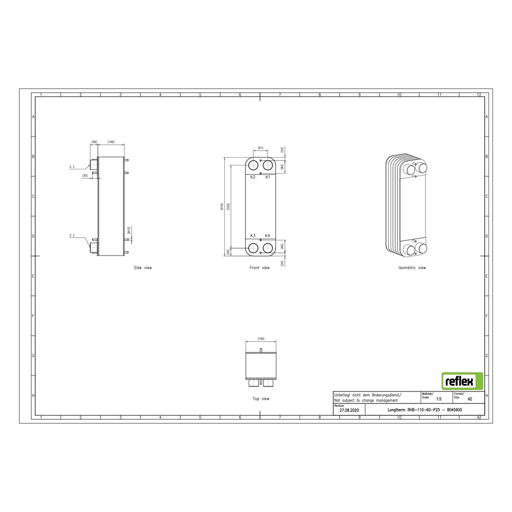 Reflex Longtherm Plattenwärmetauscher RHB-110-60, gelötet, 60 Platten, eingängig, G 2"... REFLEX-8045600 4036705219030 (Abb. 2)