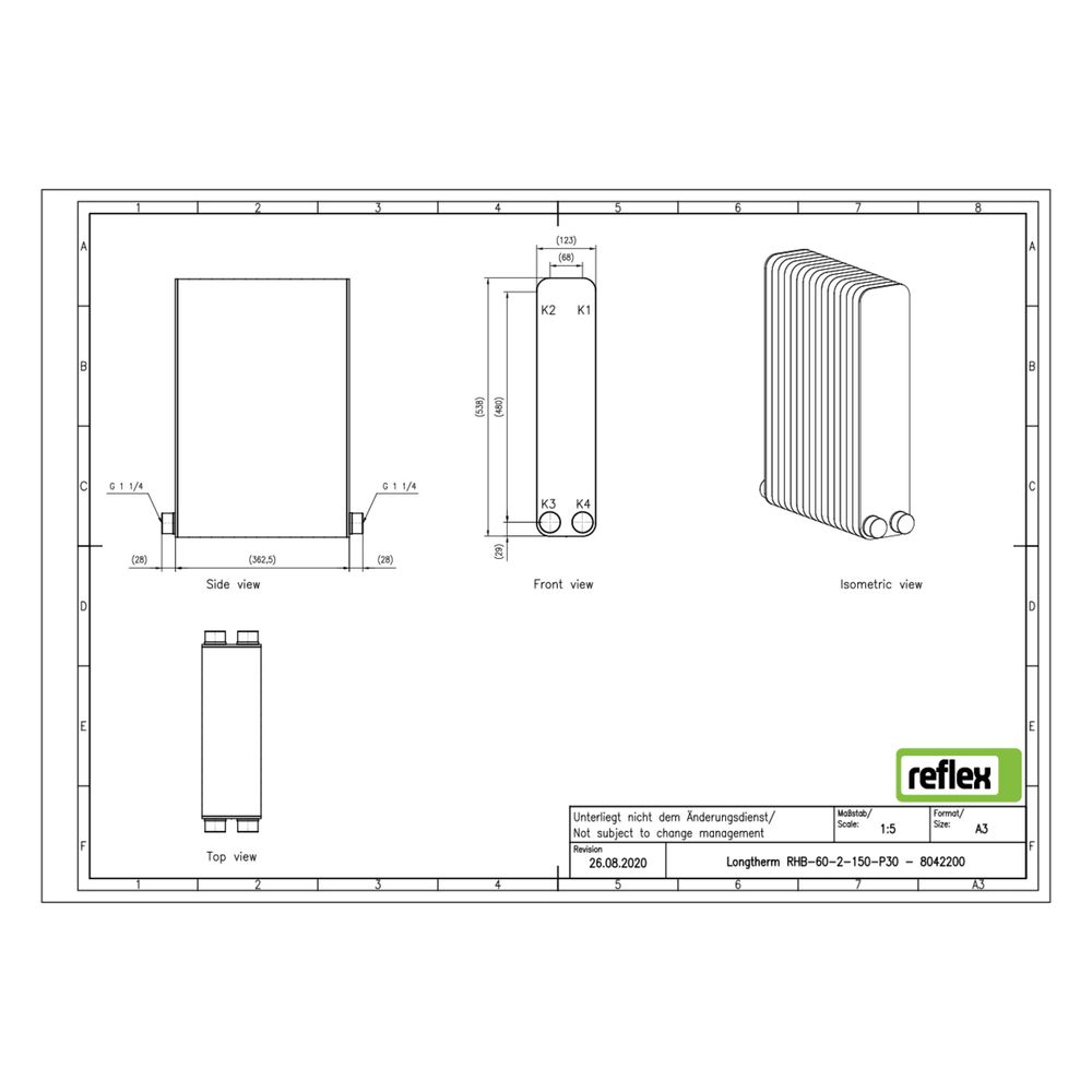 Reflex Longtherm Plattenwärmetauscher RHB-60-2-150, gelötet, 150 Platten, zweigängig, G... REFLEX-8042200 4036705218699 (Abb. 2)