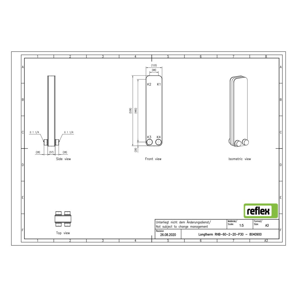 Reflex Longtherm Plattenwärmetauscher RHB-60-2-20, gelötet, 20 Platten, zweigängig, G 1... REFLEX-8040900 4036705218569 (Abb. 2)