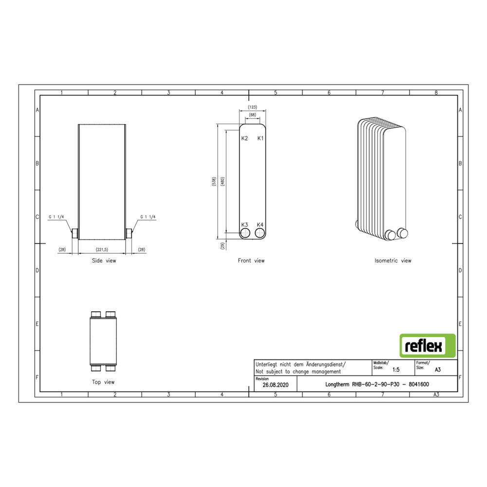 Reflex Longtherm Plattenwärmetauscher RHB-60-2-90, gelötet, 90 Platten, zweigängig, G 1... REFLEX-8041600 4036705218637 (Abb. 2)