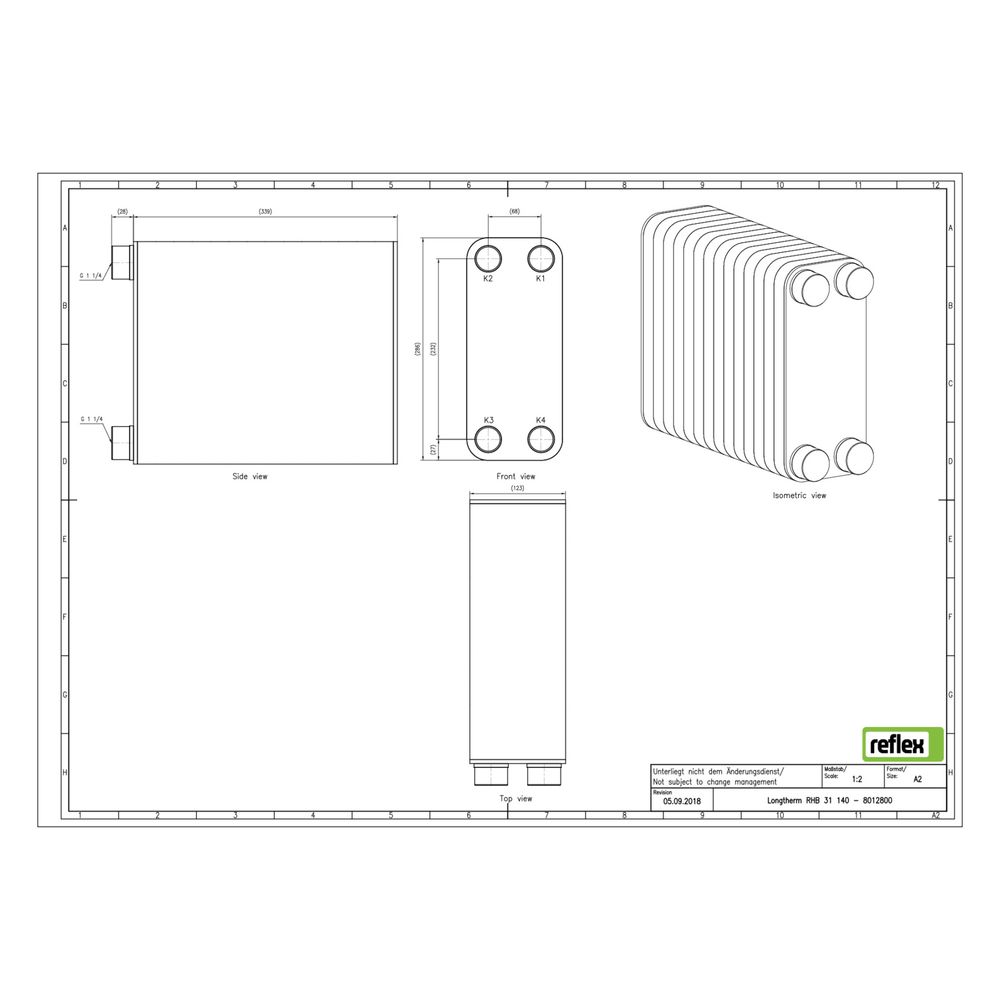 Reflex Longtherm Plattenwärmetauscher RHB-31-140, gelötet, 140 Platten, eingängig, G 1 ... REFLEX-8012800 4036705178399 (Abb. 2)