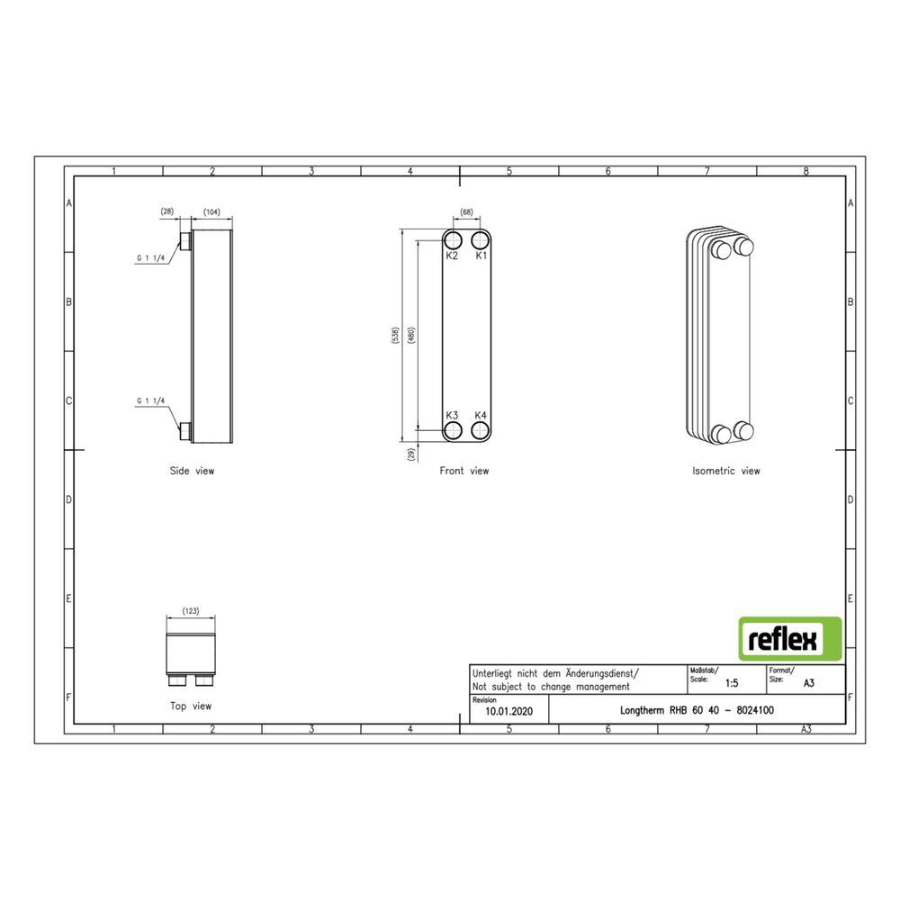 Reflex Longtherm Plattenwärmetauscher RHB-60-40, gelötet, 40 Platten, eingängig, G 1 1/... REFLEX-8024100 4036705205187 (Abb. 2)