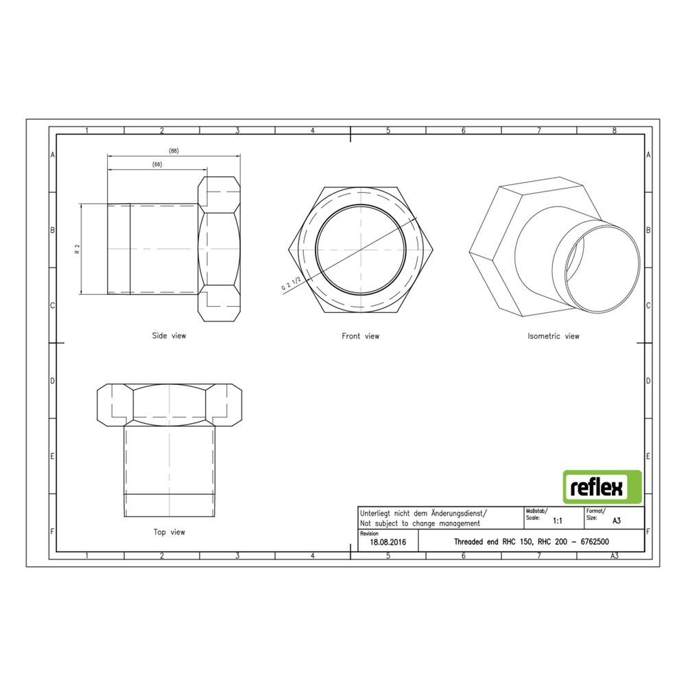 Reflex Longtherm Anschlussverschraubung G 2 1/2", mit Messinganschraubende, 2 Stück... REFLEX-6762500 4036705058301 (Abb. 2)