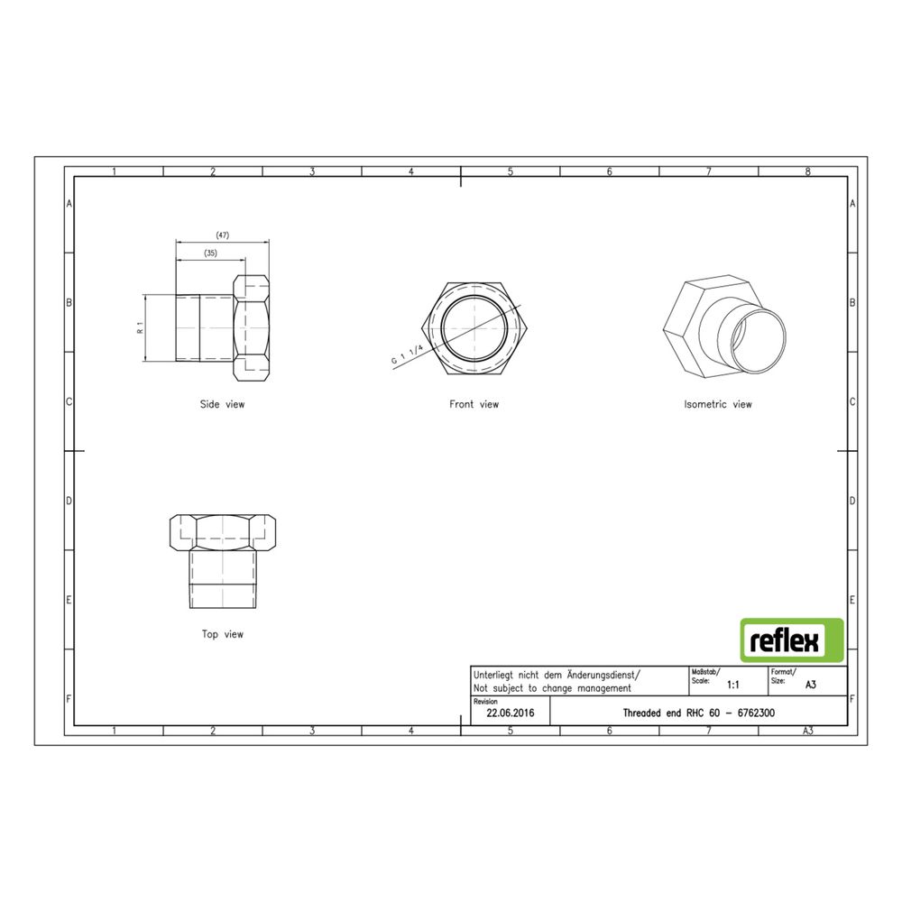 Reflex Longtherm Anschlussverschraubung G 1 1/4", mit Messinganschraubende, 2 Stück... REFLEX-6762300 4036705056314 (Abb. 2)