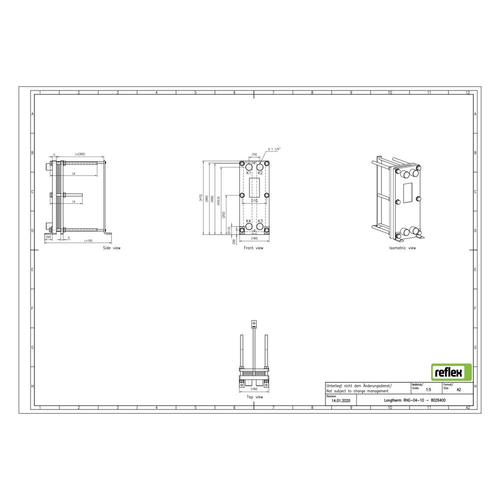 Reflex Longtherm Plattenwärmetauscher RHG-04-10, geschraubt, 10 Platten, NBR-Dichtungen... REFLEX-8026400 4036705207556 (Abb. 2)