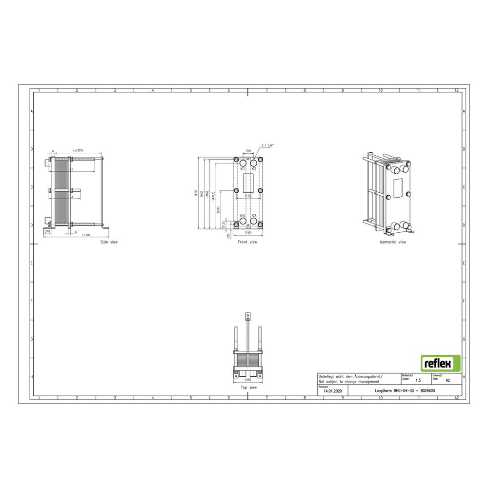 Reflex Longtherm Plattenwärmetauscher RHG-04-30, geschraubt, 30 Platten, NBR-Dichtungen... REFLEX-8026600 4036705207570 (Abb. 2)