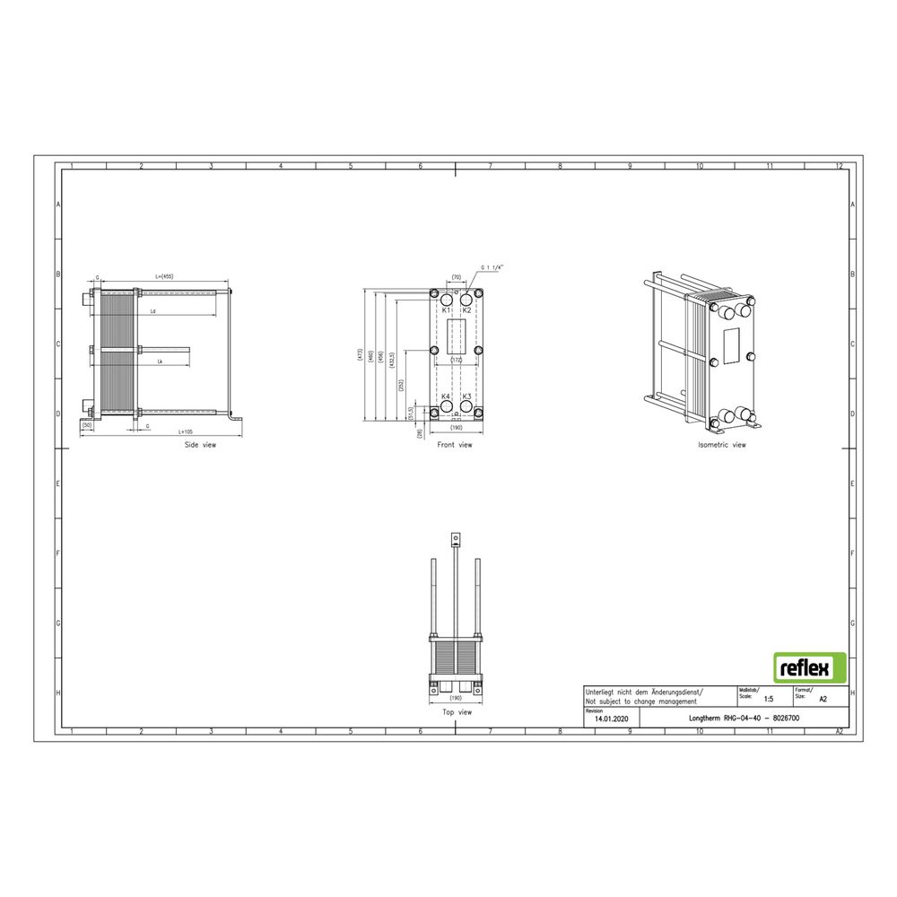 Reflex Longtherm Plattenwärmetauscher RHG-04-40, geschraubt, 40 Platten, NBR-Dichtungen... REFLEX-8026700 4036705207587 (Abb. 2)