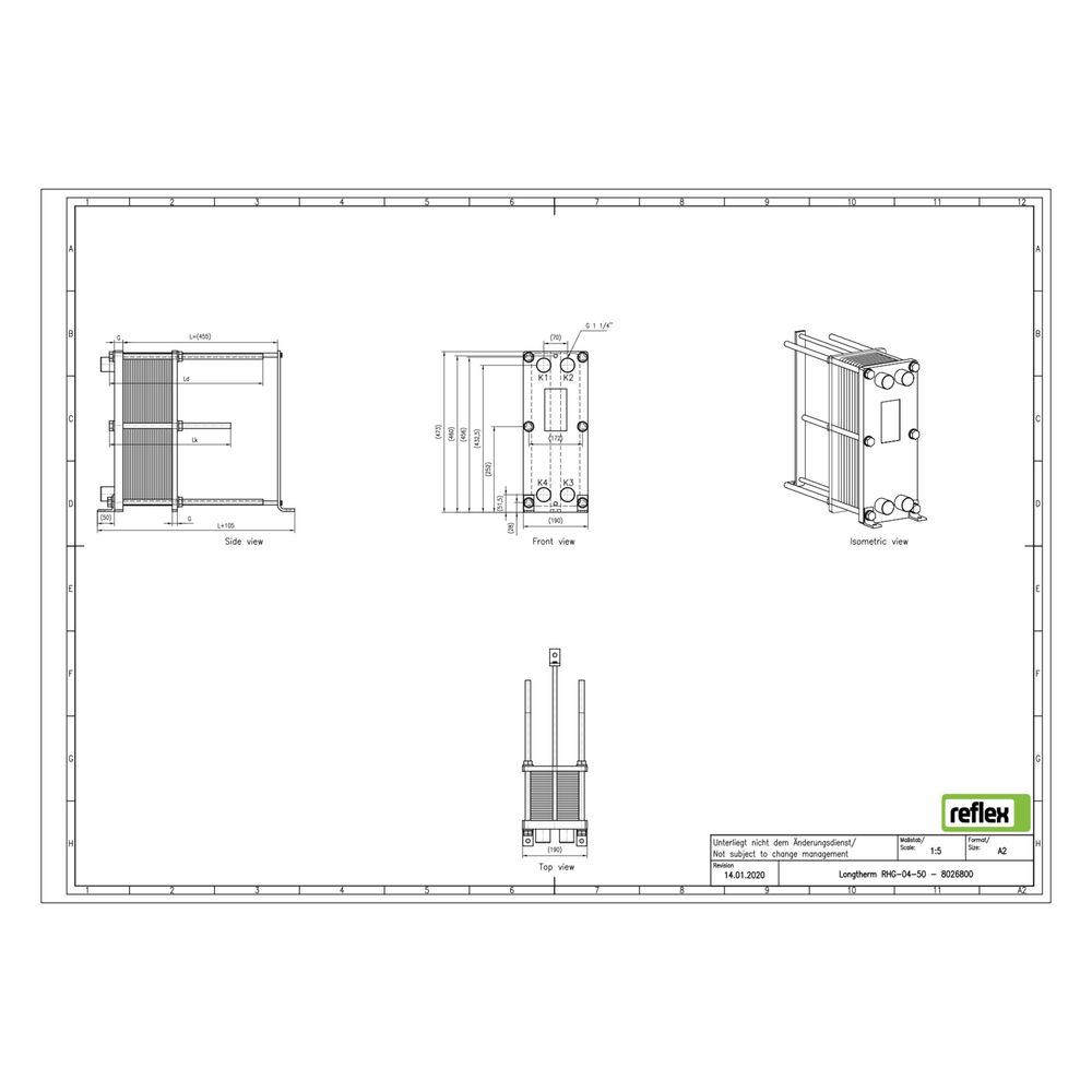 Reflex Longtherm Plattenwärmetauscher RHG-04-50, geschraubt, 50 Platten, NBR-Dichtungen... REFLEX-8026800 4036705207594 (Abb. 2)