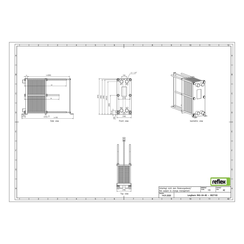 Reflex Longtherm Plattenwärmetauscher RHG-04-80, geschraubt, 80 Platten, NBR-Dichtungen... REFLEX-8027100 4036705207624 (Abb. 2)