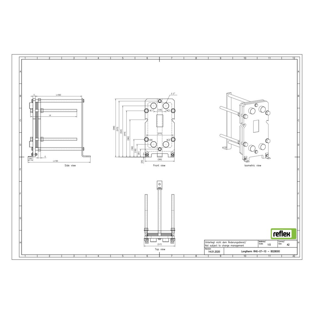 Reflex Longtherm Plattenwärmetauscher RHG-07-10, geschraubt, 10 Platten, NBR-Dichtungen... REFLEX-8028000 4036705207716 (Abb. 2)