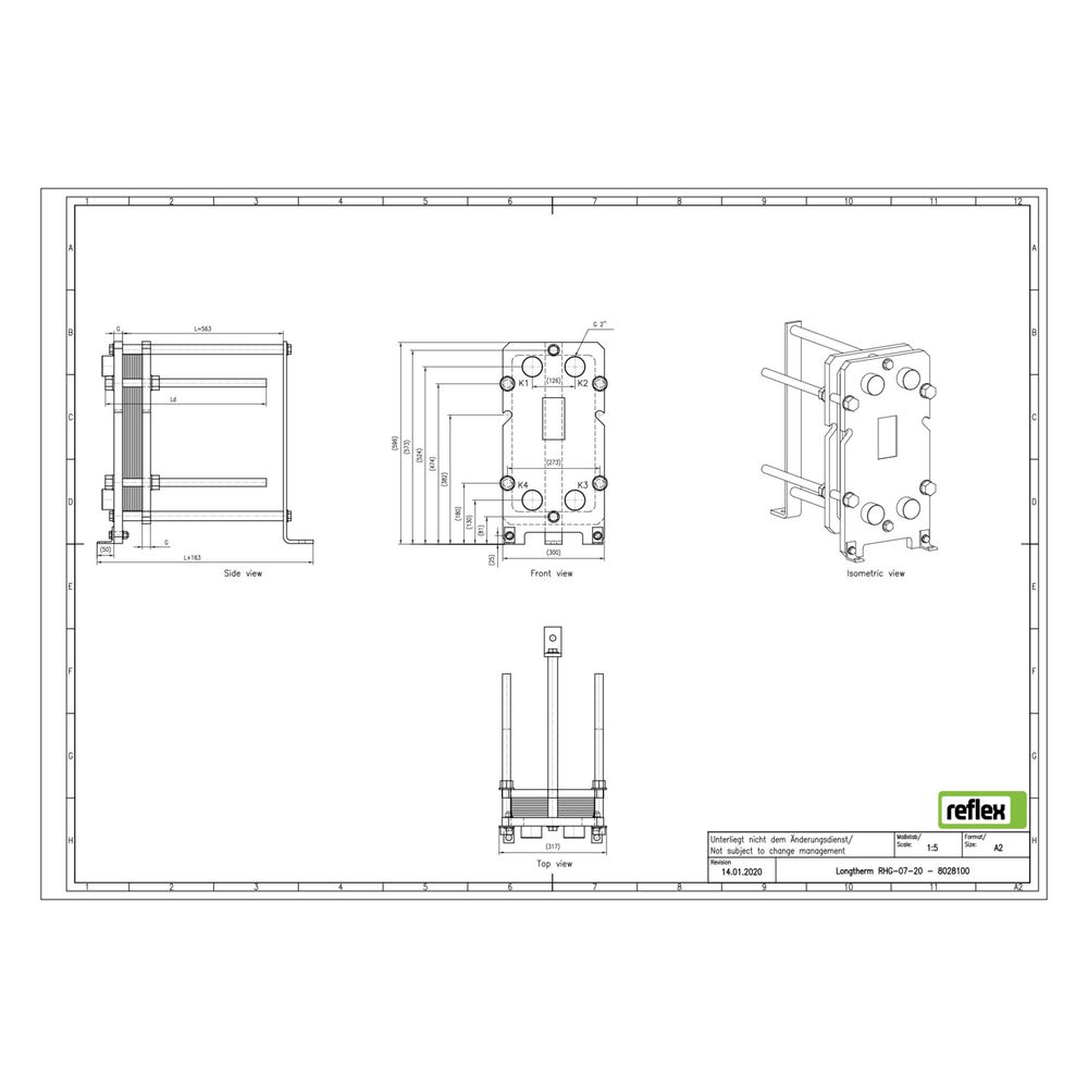 Reflex Longtherm Plattenwärmetauscher RHG-07-20, geschraubt, 20 Platten, NBR-Dichtungen... REFLEX-8028100 4036705207723 (Abb. 2)