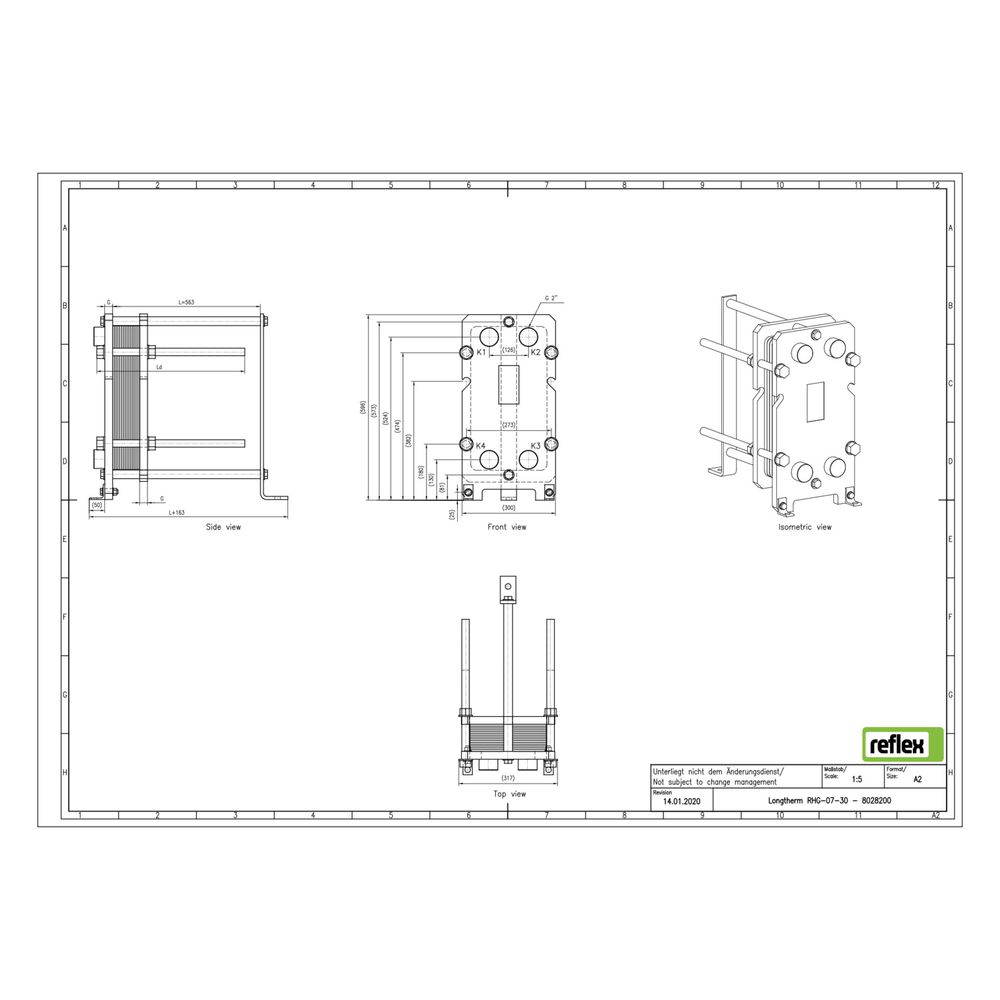 Reflex Longtherm Plattenwärmetauscher RHG-07-30, geschraubt, 30 Platten, NBR-Dichtungen... REFLEX-8028200 4036705207730 (Abb. 2)