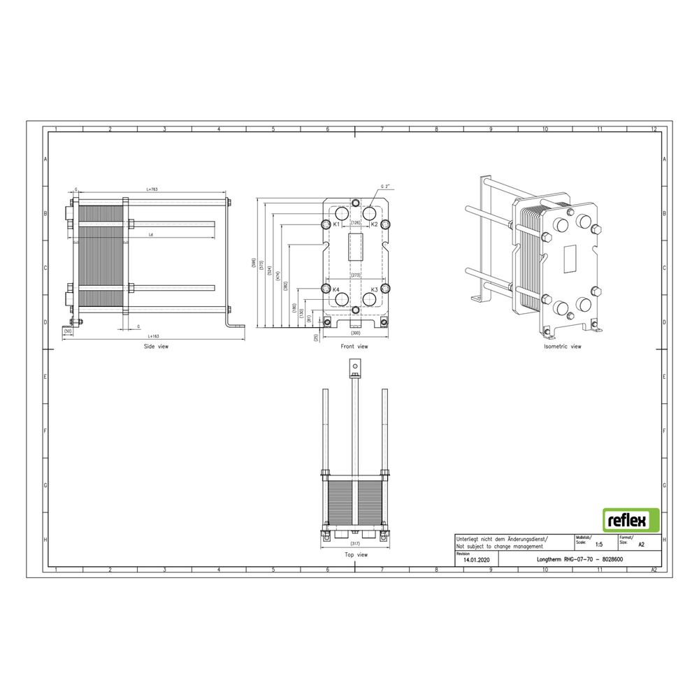 Reflex Longtherm Plattenwärmetauscher RHG-07-70, geschraubt, 70 Platten, NBR-Dichtungen... REFLEX-8028600 4036705206221 (Abb. 2)