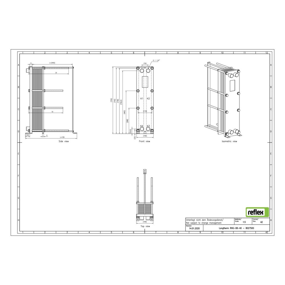 Reflex Longtherm Plattenwärmetauscher RHG-08-40, geschraubt, 40 Platten, NBR-Dichtungen... REFLEX-8027500 4036705207662 (Abb. 2)