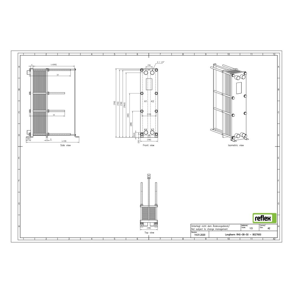 Reflex Longtherm Plattenwärmetauscher RHG-08-50, geschraubt, 50 Platten, NBR-Dichtungen... REFLEX-8027600 4036705207679 (Abb. 2)