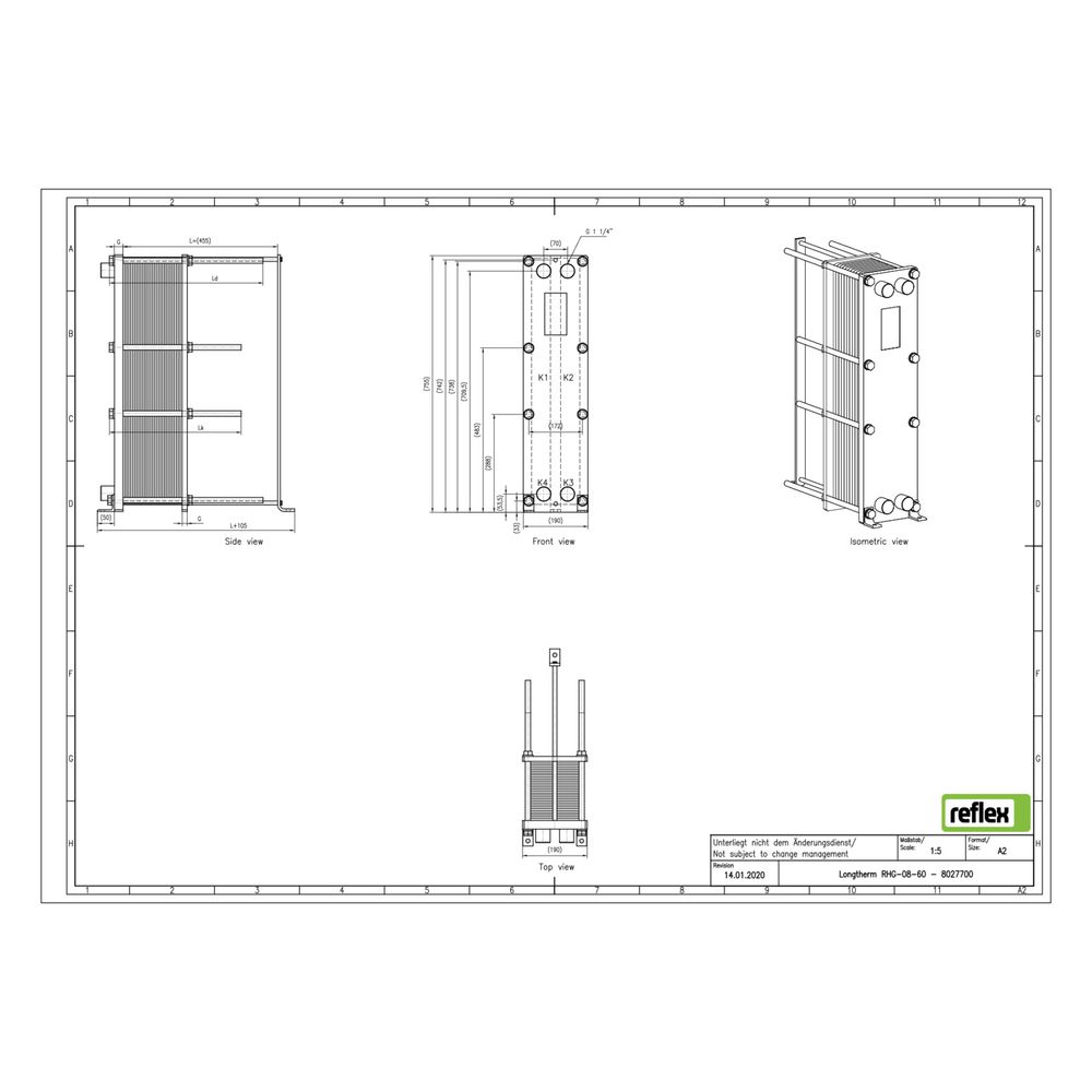 Reflex Longtherm Plattenwärmetauscher RHG-08-60, geschraubt, 60 Platten, NBR-Dichtungen... REFLEX-8027700 4036705207686 (Abb. 2)