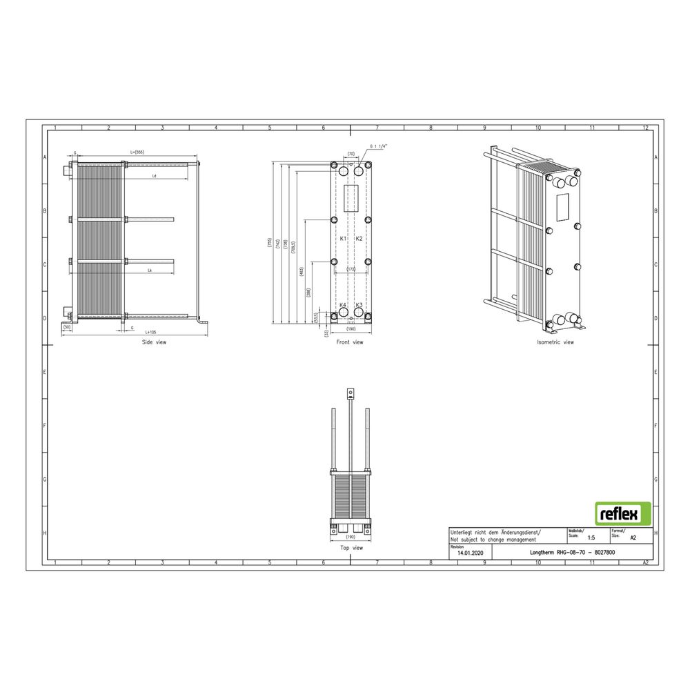 Reflex Longtherm Plattenwärmetauscher RHG-08-70, geschraubt, 70 Platten, NBR-Dichtungen... REFLEX-8027800 4036705207693 (Abb. 2)