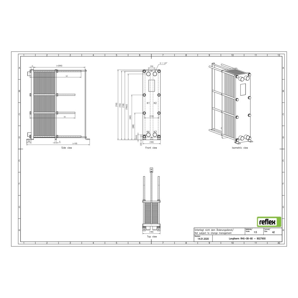 Reflex Longtherm Plattenwärmetauscher RHG-08-80, geschraubt, 80 Platten, NBR-Dichtungen... REFLEX-8027900 4036705207709 (Abb. 2)
