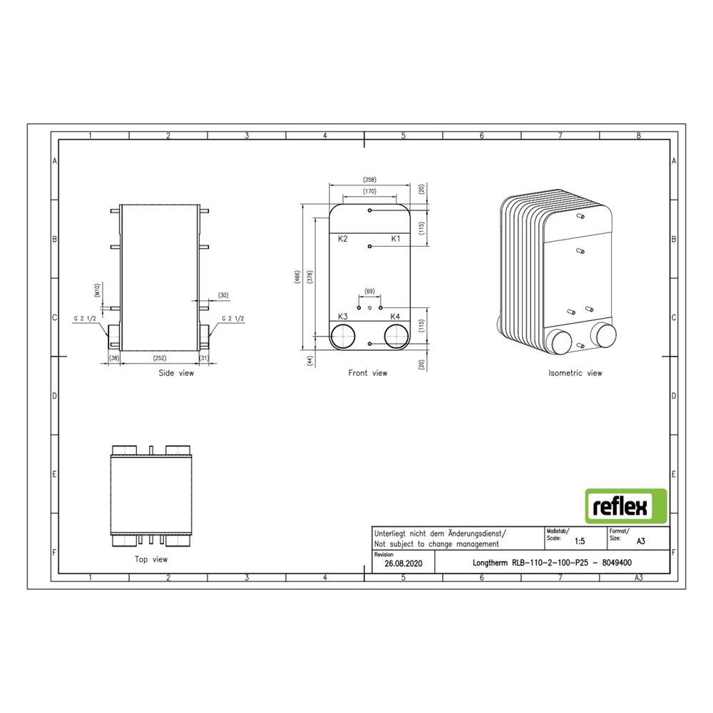Reflex Longtherm Plattenwärmetauscher RLB-110-2-100, gelötet, 100 Platten, zweigängig, ... REFLEX-8049400 4036705219412 (Abb. 2)