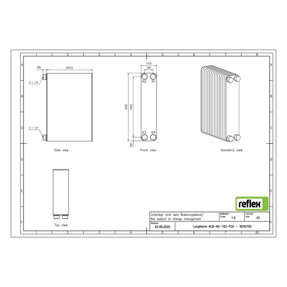 Reflex Longtherm Plattenwärmetauscher RLB-60-150, gelötet, 150 Platten, eingängig, G 1 ... REFLEX-8040700 4036705218545 (Abb. 2)