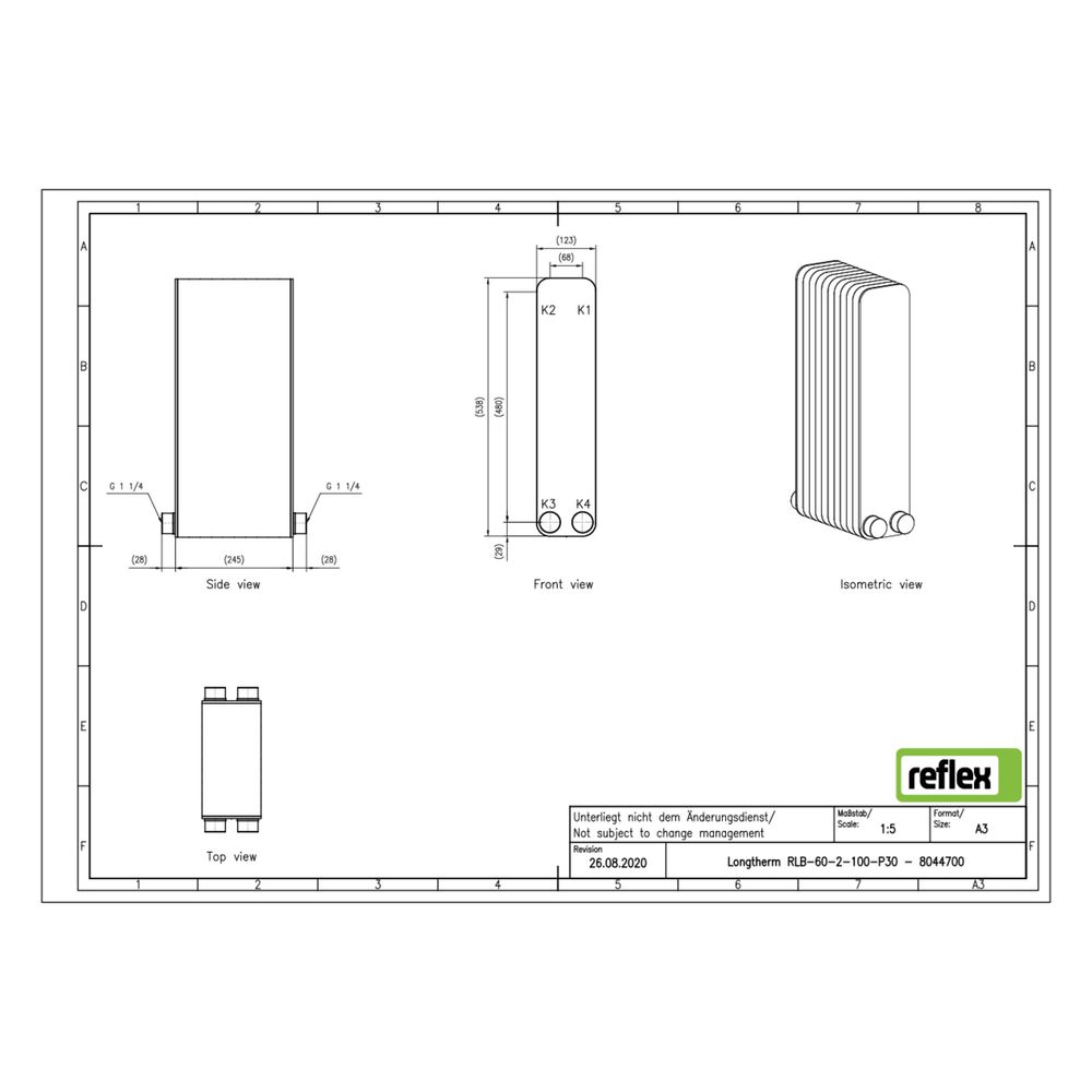 Reflex Longtherm Plattenwärmetauscher RLB-60-2-100, gelötet, 100 Platten, zweigängig, G... REFLEX-8044700 4036705218941 (Abb. 2)