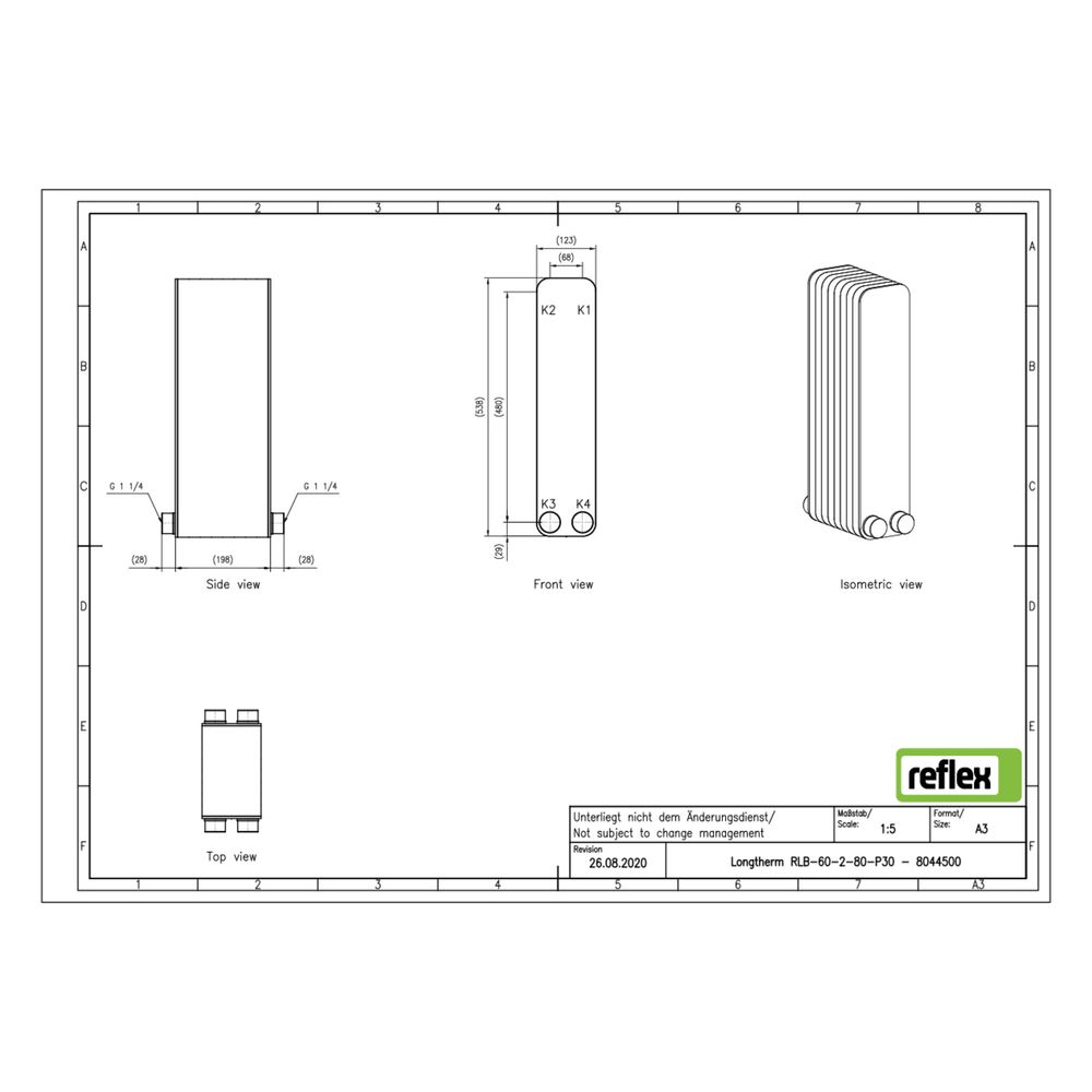 Reflex Longtherm Plattenwärmetauscher RLB-60-2-80, gelötet, 80 Platten, zweigängig, G 1... REFLEX-8044500 4036705218927 (Abb. 2)