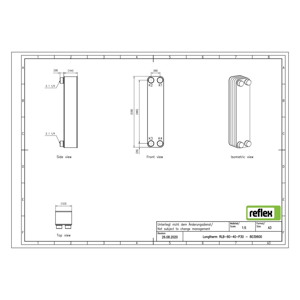 Reflex Longtherm Plattenwärmetauscher RLB-60-40, gelötet, 40 Platten, eingängig, G 1 1/... REFLEX-8039600 4036705218439 (Abb. 2)