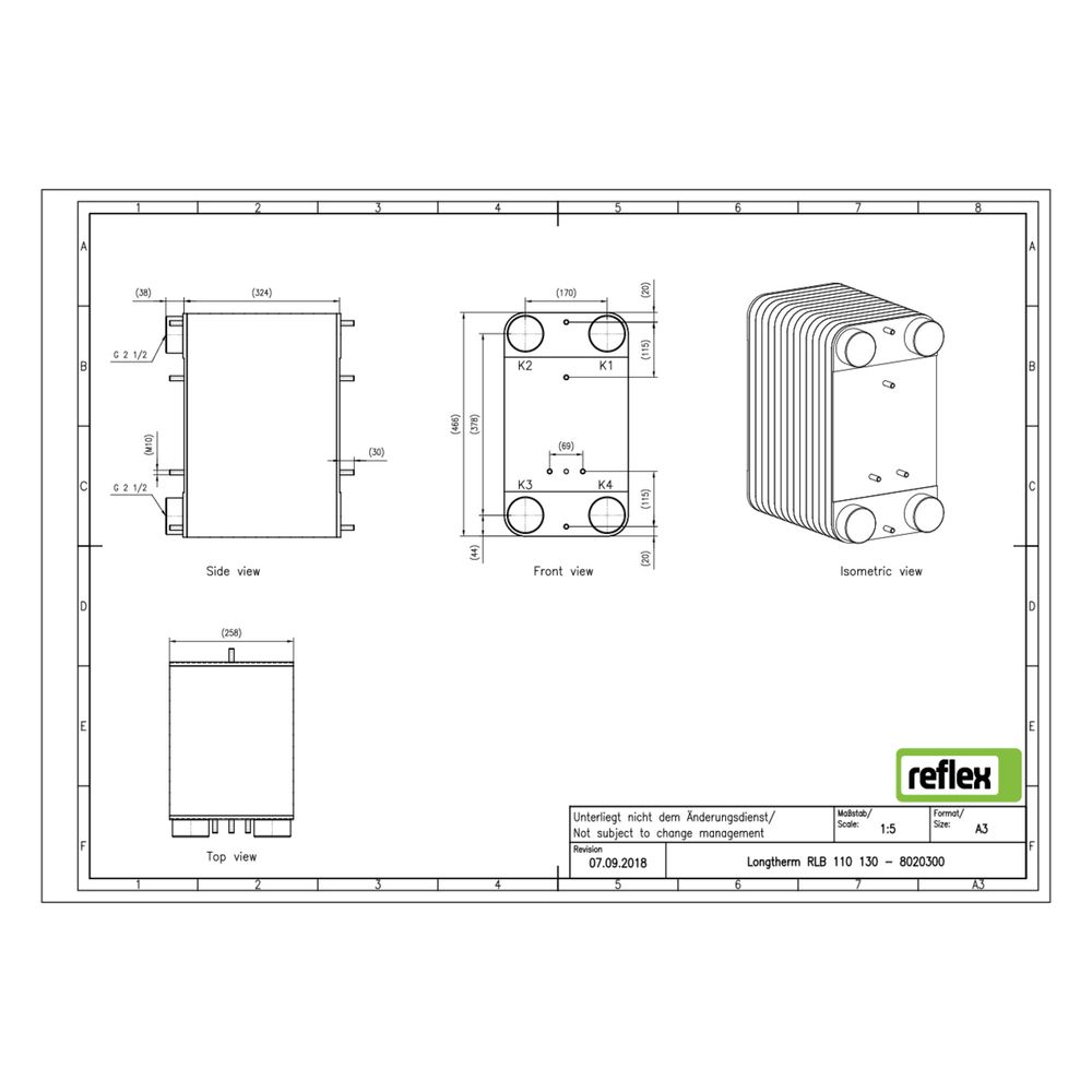Reflex Longtherm Plattenwärmetauscher RLB-110-130, gelötet, 130 Platten, eingängig, G 2... REFLEX-8020300 4036705178757 (Abb. 2)
