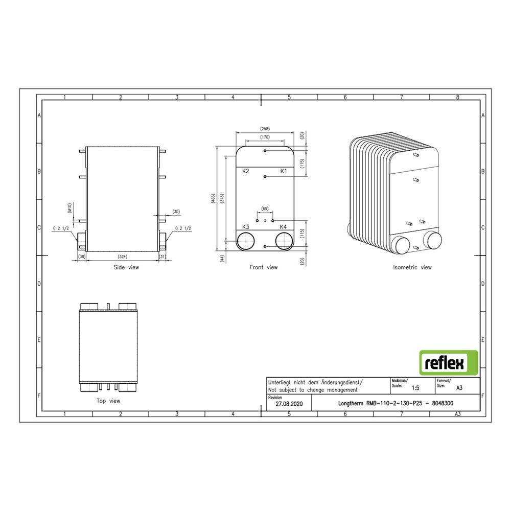 Reflex Longtherm Plattenwärmetauscher RMB-110-2-130, gelötet, 130 Platten, zweigängig, ... REFLEX-8048300 4036705219306 (Abb. 2)