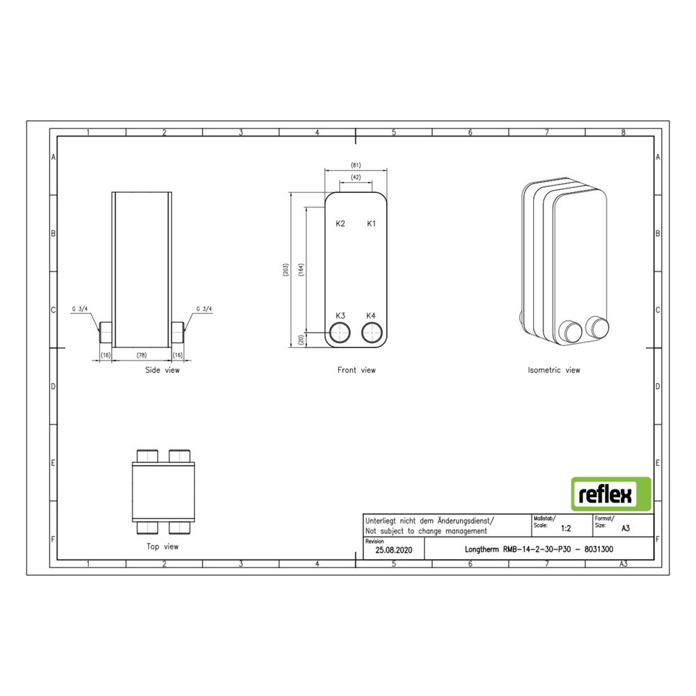 Reflex Longtherm Plattenwärmetauscher RMB-14-2-30, gelötet, 30 Platten, zweigängig, G 3... REFLEX-8031300 4036705217340 (Abb. 2)