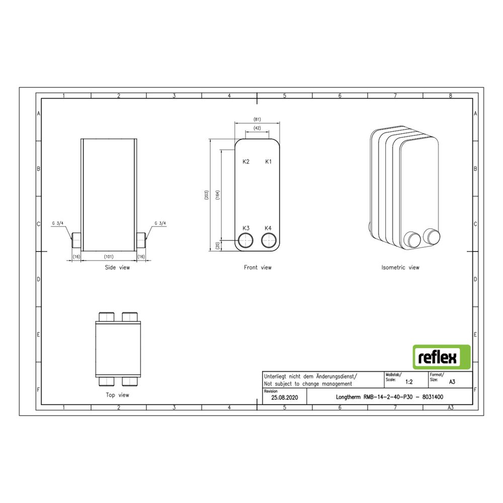 Reflex Longtherm Plattenwärmetauscher RMB-14-2-40, gelötet, 40 Platten, zweigängig, G 3... REFLEX-8031400 4036705217357 (Abb. 2)