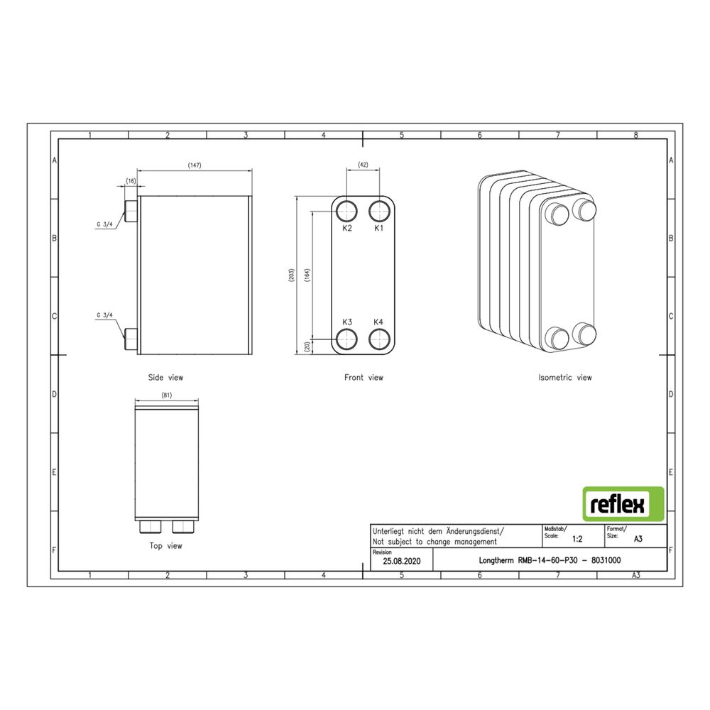 Reflex Longtherm Plattenwärmetauscher RMB-14-60, gelötet, 60 Platten, eingängig, G 3/4"... REFLEX-8031000 4036705217319 (Abb. 2)