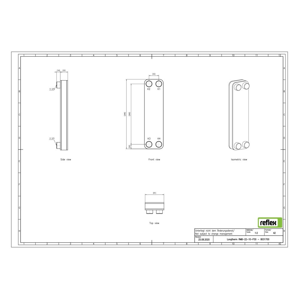 Reflex Longtherm Plattenwärmetauscher RMB-22-10, gelötet, 10 Platten, eingängig, G 3/4"... REFLEX-8031700 4036705217388 (Abb. 2)