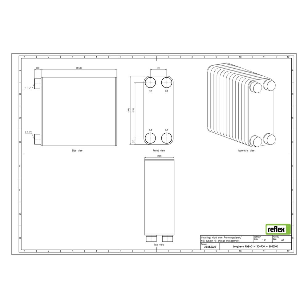 Reflex Longtherm Plattenwärmetauscher RMB-31-130, gelötet, 130 Platten, eingängig, G 1 ... REFLEX-8035000 4036705217715 (Abb. 2)
