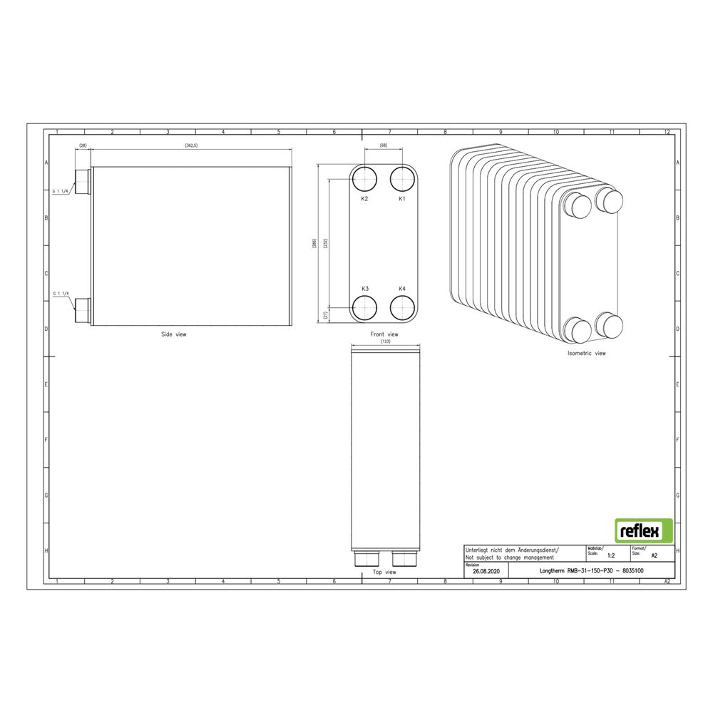 Reflex Longtherm Plattenwärmetauscher RMB-31-150, gelötet, 150 Platten, eingängig, G 1 ... REFLEX-8035100 4036705217722 (Abb. 2)