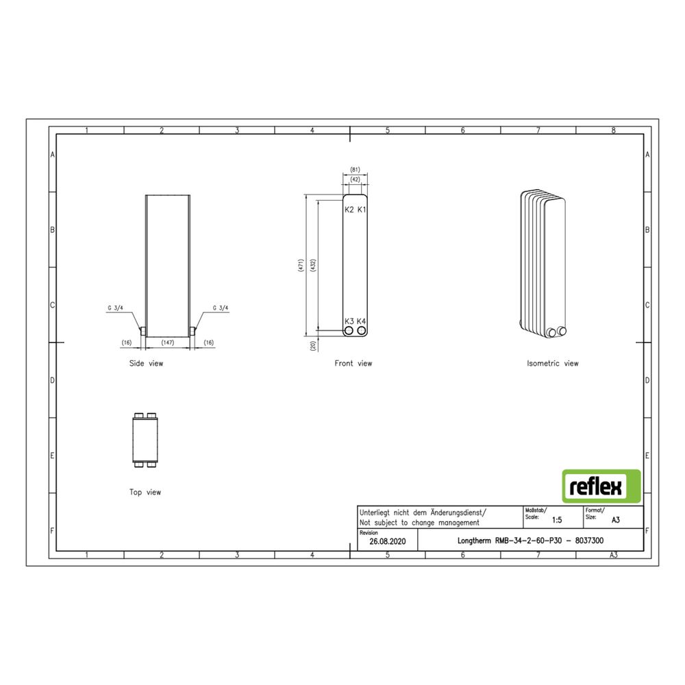 Reflex Longtherm Plattenwärmetauscher RMB-34-2-60, gelötet, 60 Platten, zweigängig, G 3... REFLEX-8037300 4036705218200 (Abb. 2)